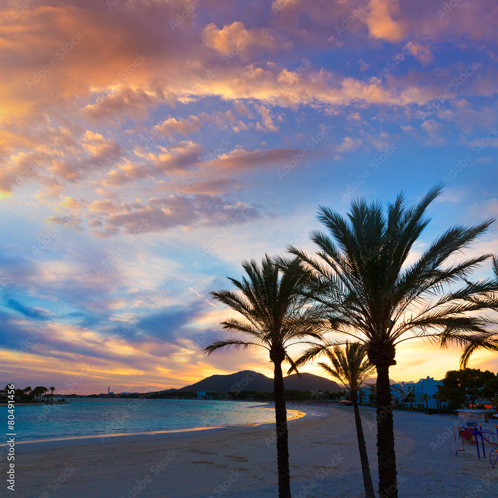 Alcudia Majorca at sunset on the beach Mallorca