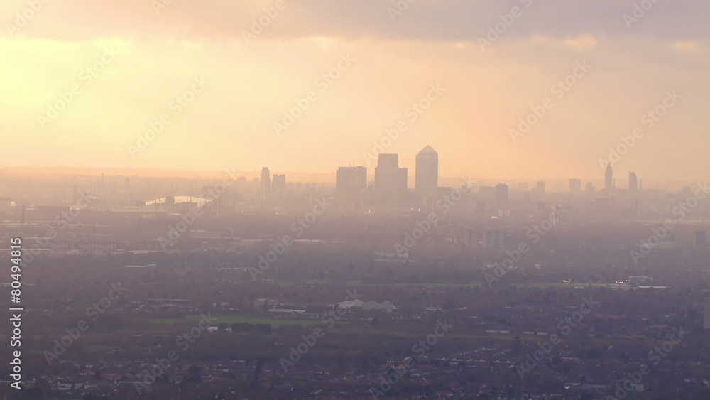 Panoramic aerial shot and cloudscape featuring the London skyline Panoramic aerial shot and cloudscape featuring the London skyline