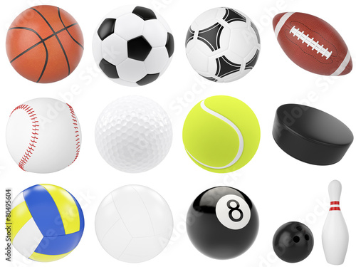 3d illustration set of sports balls
