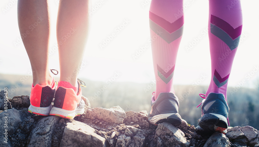 athlete running sport feet on trail healthy lifestyle fitness - obrazy, fototapety, plakaty 