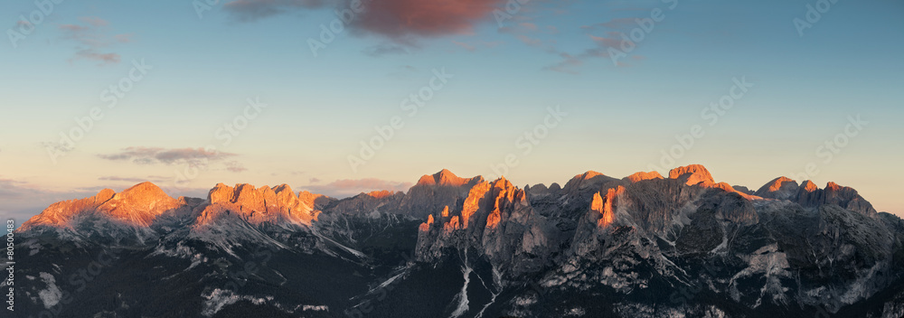 Panoramic view of Dolomites mountains ridge Panoramic view of Dolomites mountains ridge