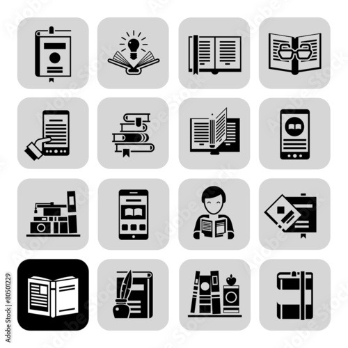 Books Icons Black Set