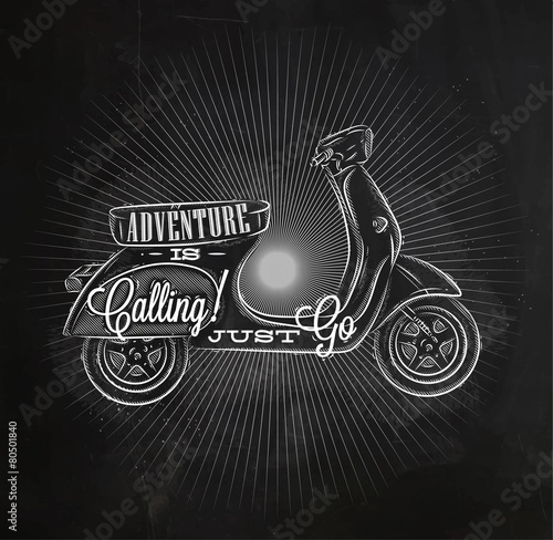 Tourist poster moped chalk
