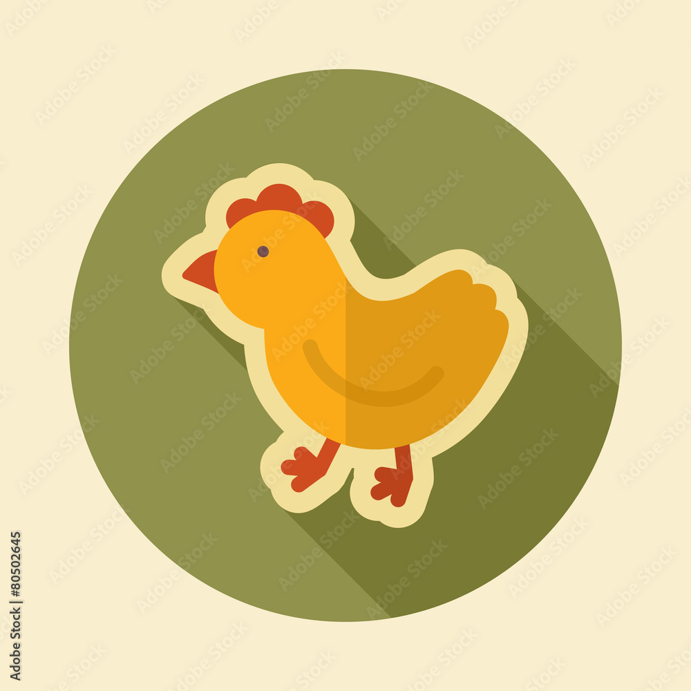 Chicken retro flat icon with long shadow Chicken retro flat icon with long shadow