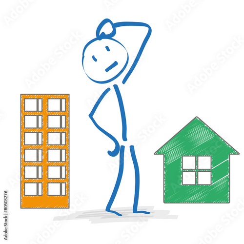 Stickman Thinking Apartment Or House