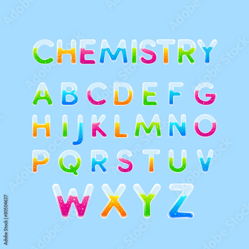 Test tubes   Chemistry alphabet colorful font style.