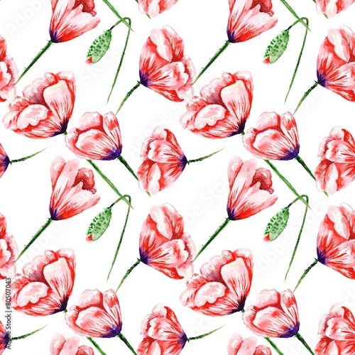 Poppy Pattern on White Background © Kisika