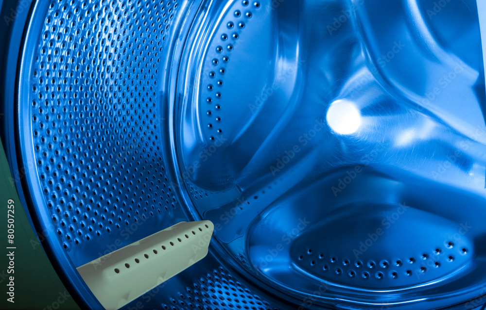 interior view of the washer in blue with white detail interior view of the washer in blue with white detail