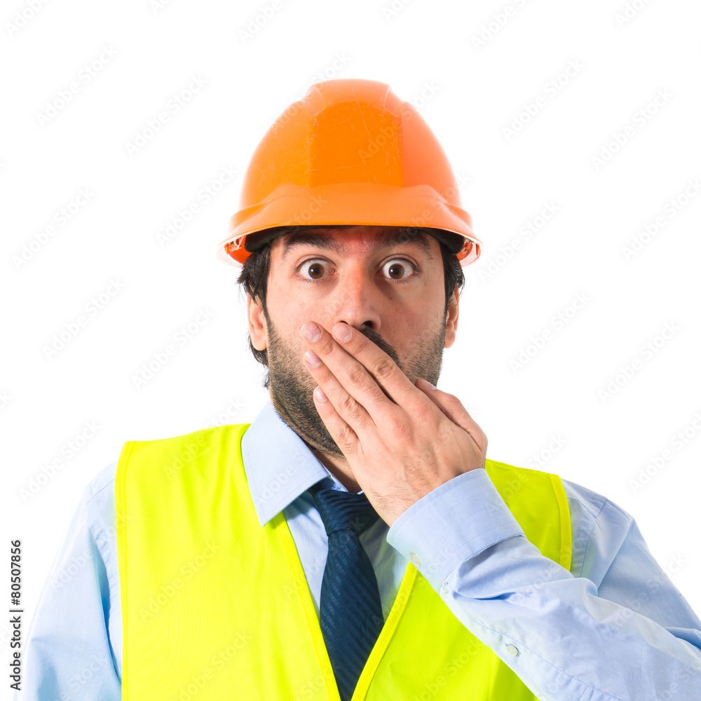 Worker doing surprise gesture Worker doing surprise gesture