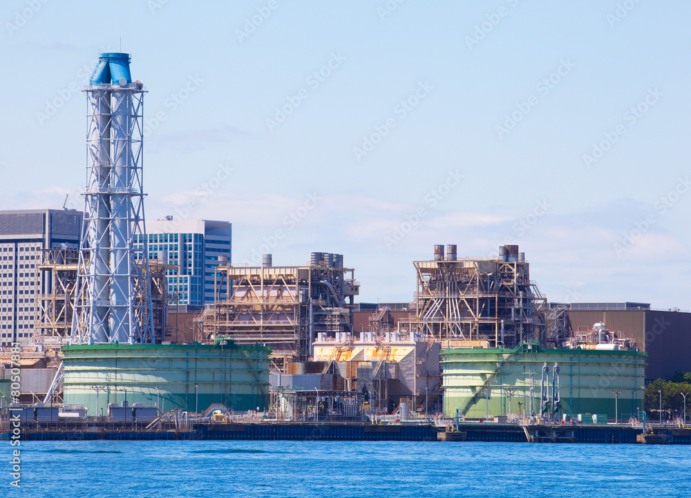 Industrial view at oil refinery plant form industry zone .
