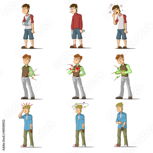 Medicine disease man flat characters set