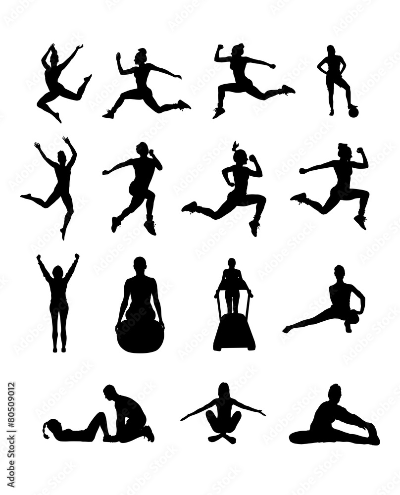 Silhouette of people working out vector Silhouette of people working out vector