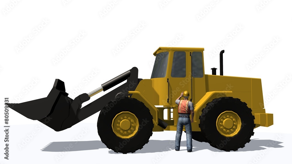 Wheel loader bulldozer and cosntruction worker isolated Wheel loader bulldozer and cosntruction worker isolated