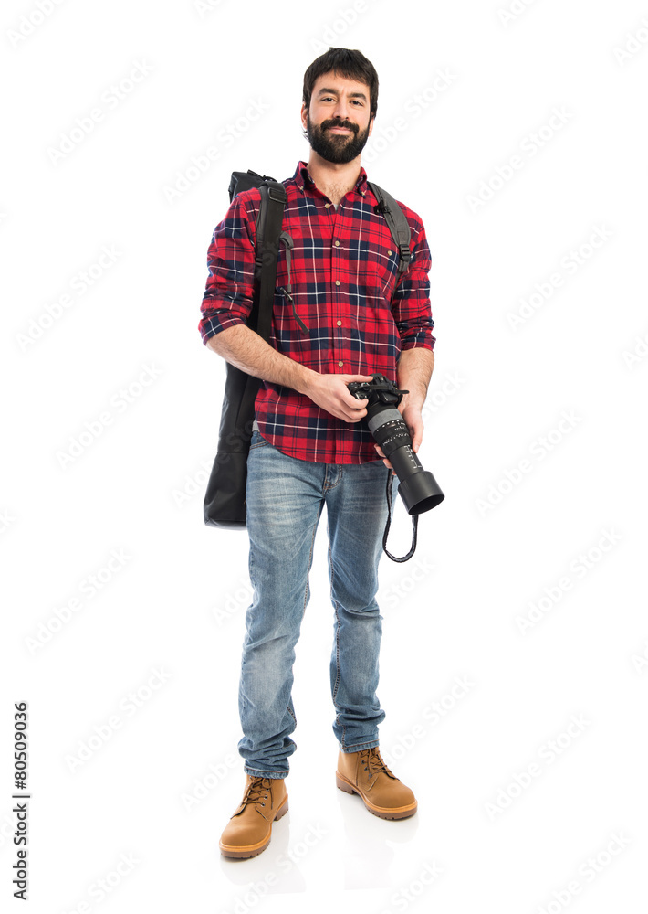 Photographer over white background Photographer over white background