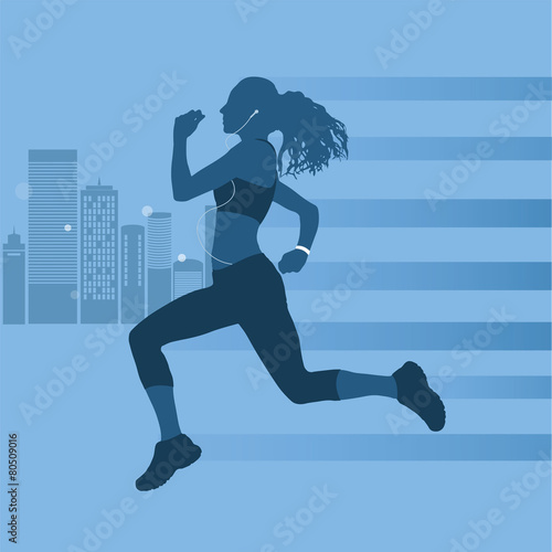 Woman jogging against urban background vector