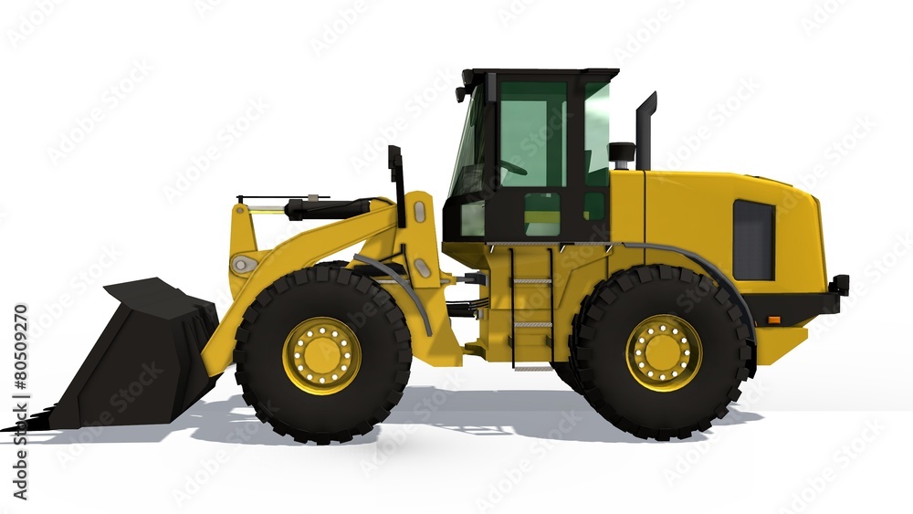 Wheel loader bulldozer isolated on white background