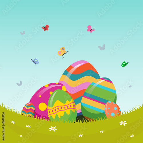 Easter vector with eggs in meadow