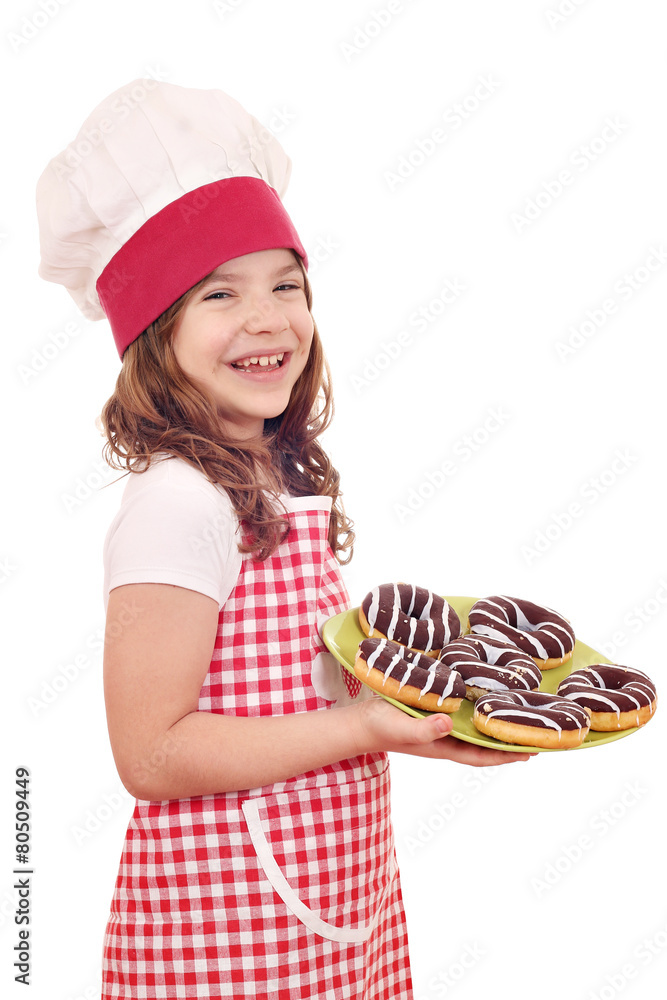 happy little girl cook with chocolate donuts happy little girl cook with chocolate donuts