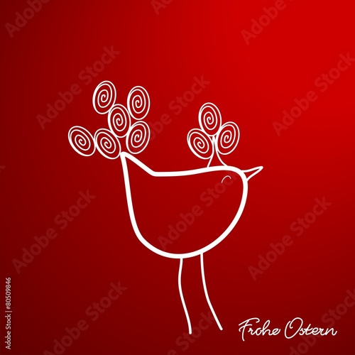 freches weißes Osterküken "frohe Ostern" roter hintergrund uf