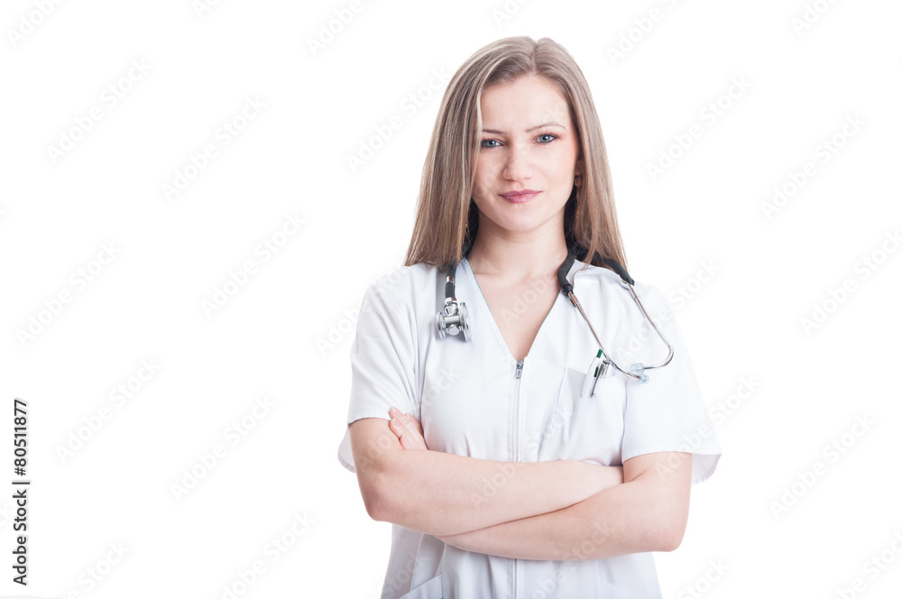 Young and confident female doctor on white background Young and confident female doctor on white background