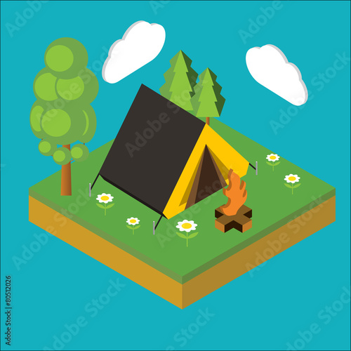 Iisometric camp, flat 3d isometric pixel art. Iinfographics illu photo