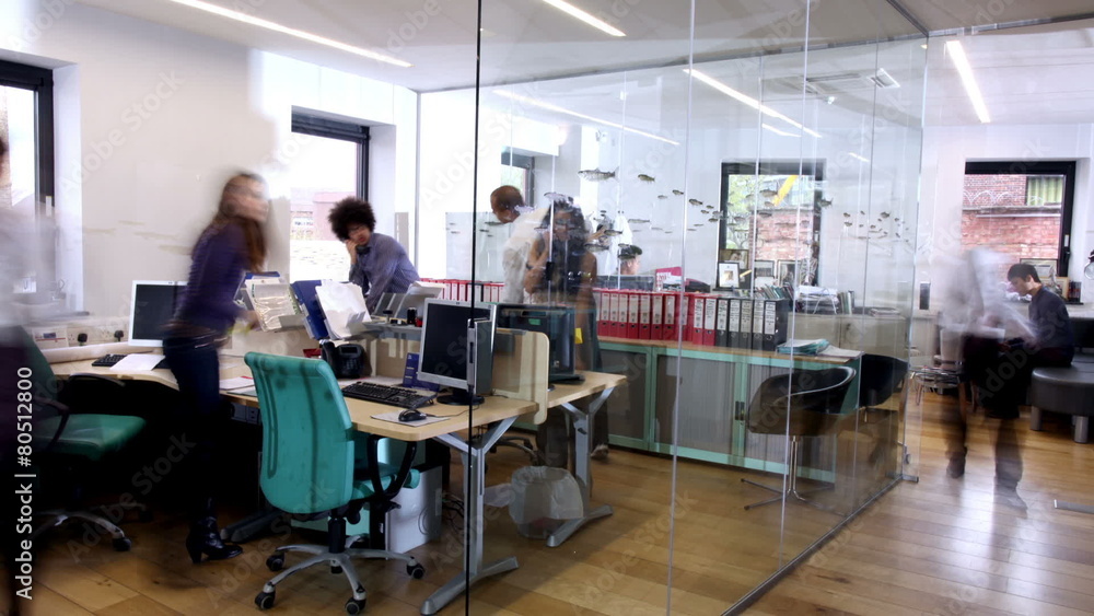 Time lapse of busy business group working in contemporary office building
Time lapse of busy business group working in contemporary office building