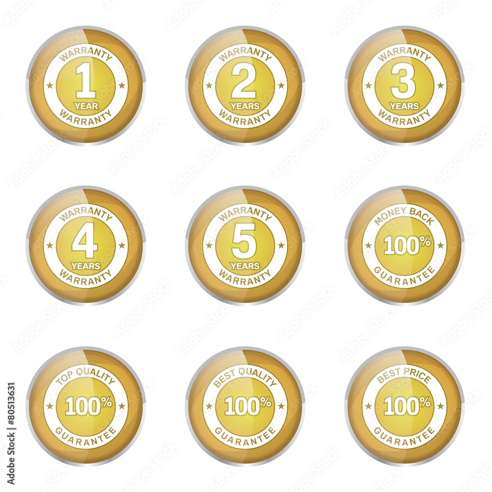 Warranty Guarantee Seal Yellow Vector Button Icon Design Set Warranty Guarantee Seal Yellow Vector Button Icon Design Set