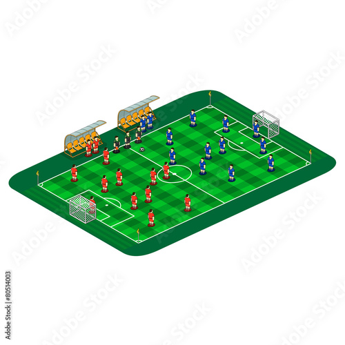 Vector soccer or football field illustration with abstract team