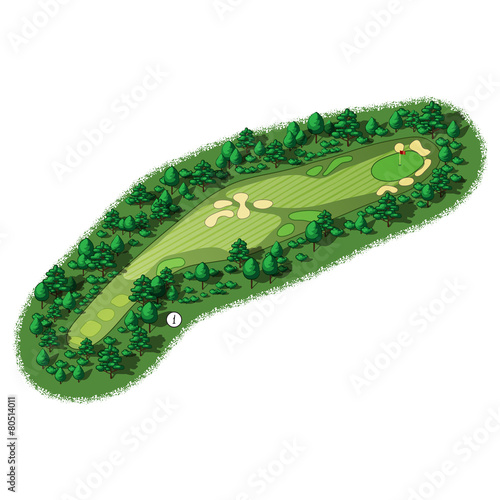 Vector golf course hole aerial isometric view