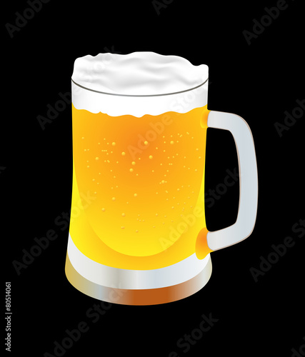 Light fresh beer in a mug with many bubbles and foam