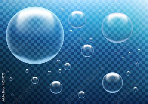 Round transparent clean realistic water bubbles