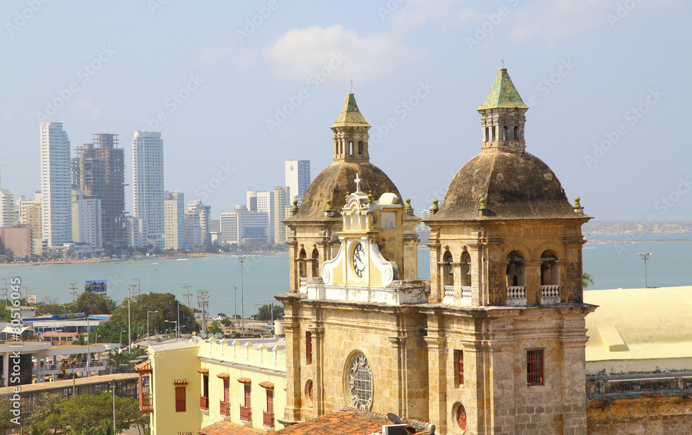 Church of St Peter Claver and bocagrande in Cartagena