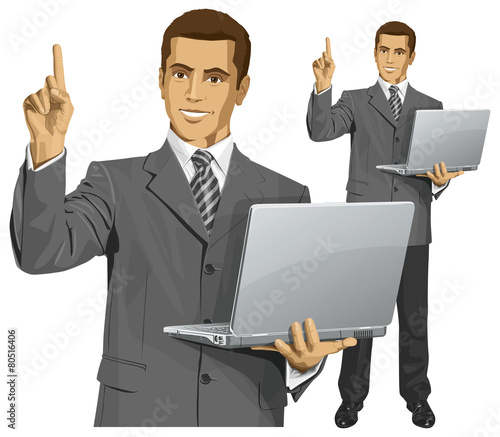 Vector Business Man Shows Something With Finger