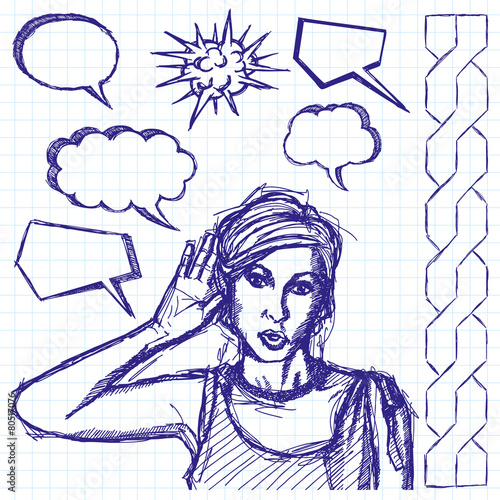 Sketch Woman Overhearing Something