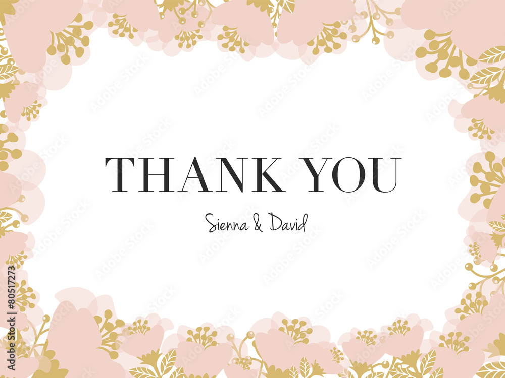 Floral Thank You Card after wedding. Vector design.