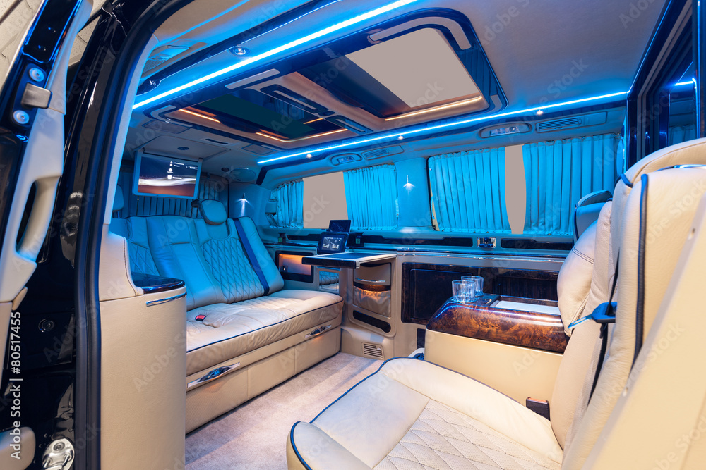 Fototapeta premium Car interior VIP blue & orange ambient light