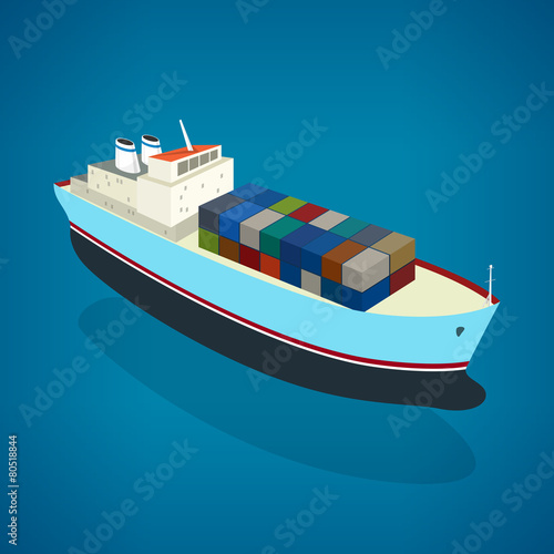 Isometric container ship on the water