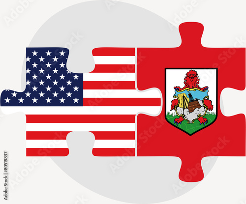 USA and Bermuda Flags in puzzle photo