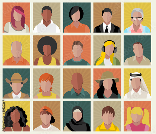 Large group of cartoon people faces
