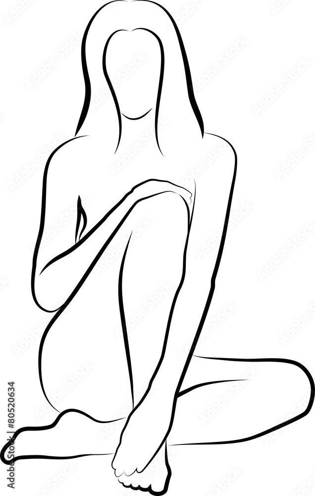 sketch of woman is touching and massaging her legs sketch of woman is touching and massaging her legs