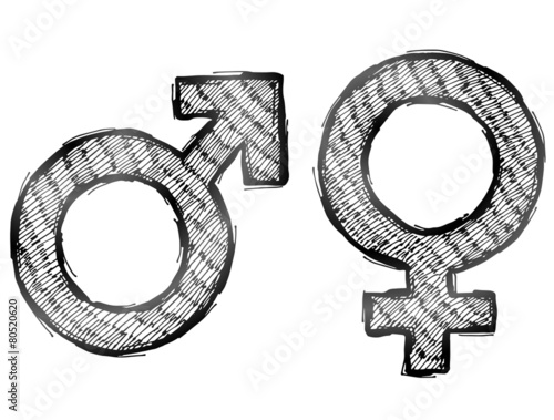 Hand drawn sketch of gender symbols with light hatching