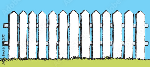 Vector drawing. White fence with boards