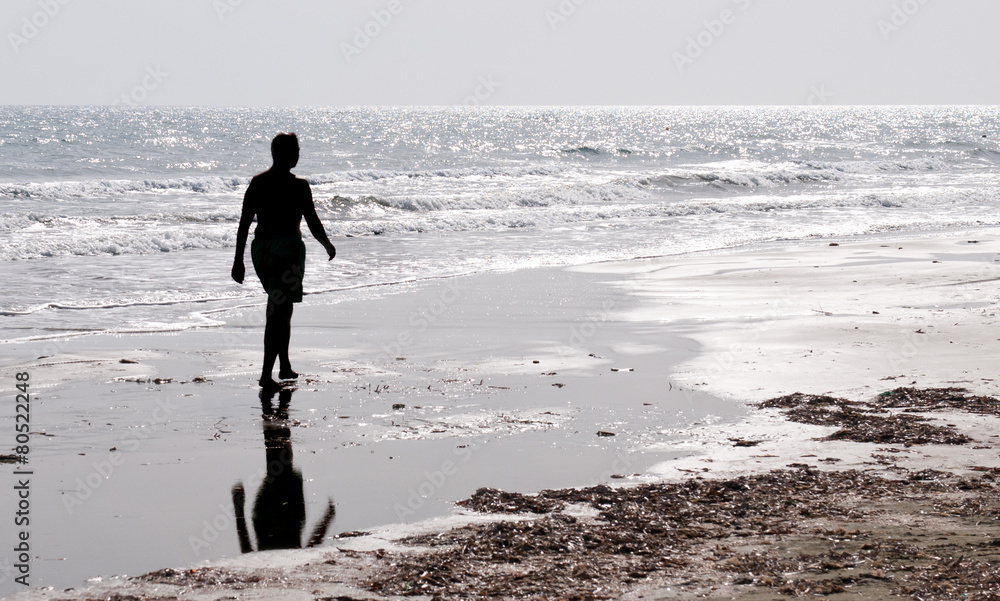 Man walking alone  in the beach