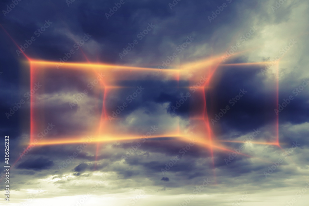 Background with dark stormy clouds and digital lights