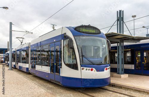 Modern tramway in Almada near Lisbon - Portugal