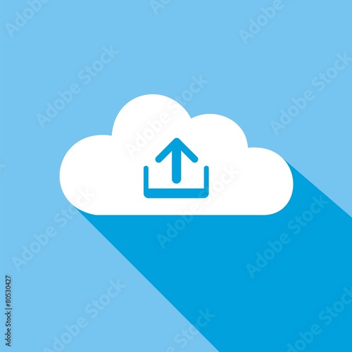Icono nube subida azul sombra