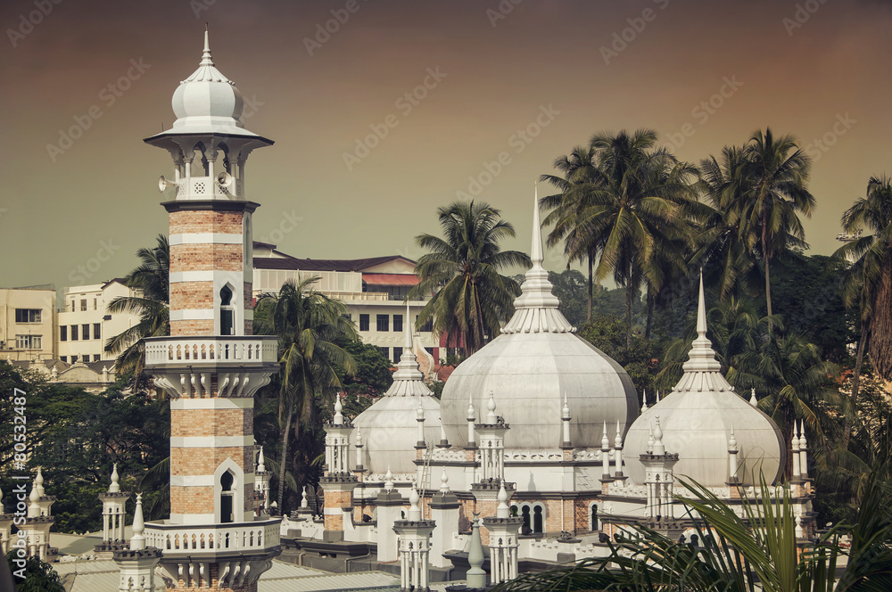 Close view of Jamek Mosque in Kuala Lumpur