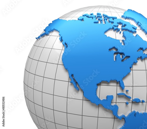 USA. 3D. Globe of USA with national borders, two clipping paths photo
