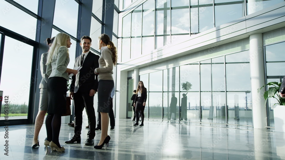 Attractive diverse business team in a light modern office building Attractive diverse business team in a light modern office building