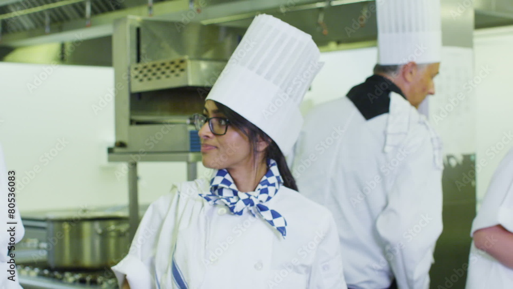 Team of professional chefs preparing food in a commercial kitchen Team of professional chefs preparing food in a commercial kitchen